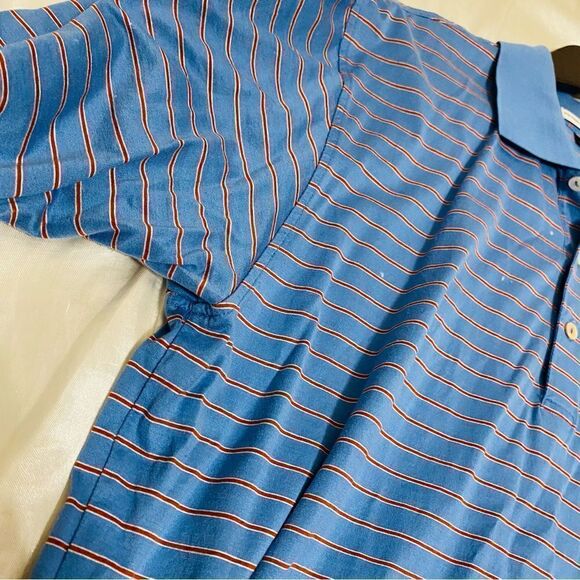 Peter Millar Mens Blue And Red Striped Polo Shirt Size Large - Picture 9 of 11